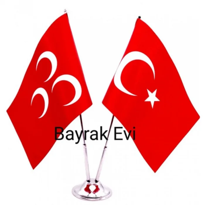 Çiftli Kırmızı Üçhilal Masa Bayrağı