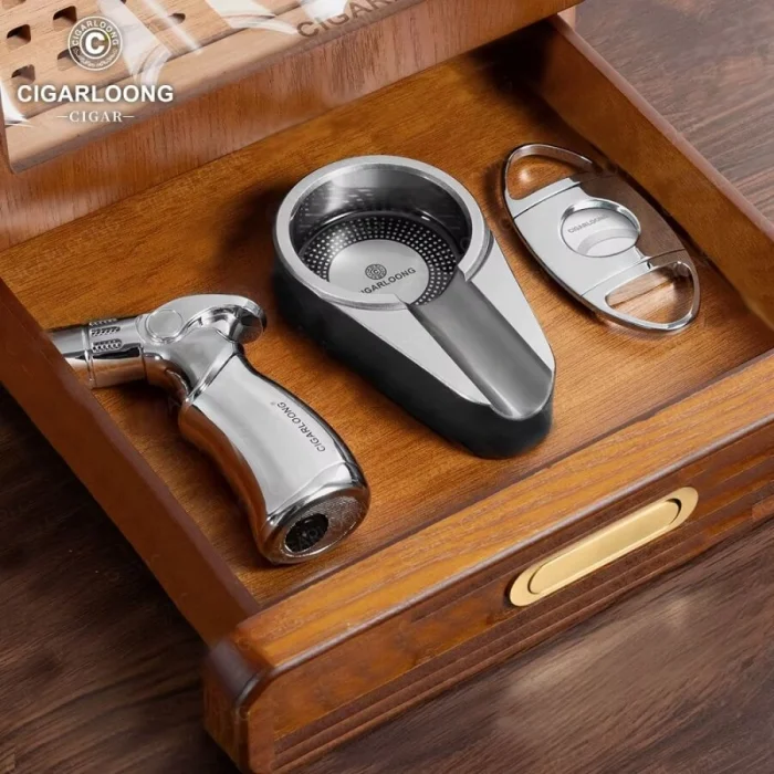 Cigarloong Camlı 4 Çekm.Puro Kutusu Humidor Ceviz 150s