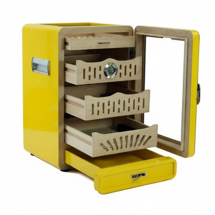 Cigarloong Camlı 4 Çekm.Puro Kutusu Humidor Sarı 150s