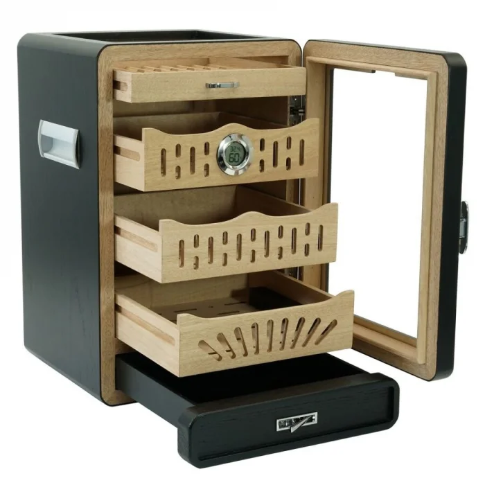 Cigarloong Camlı 4 Çekm.Puro Kutusu Humidor Siyah 150s