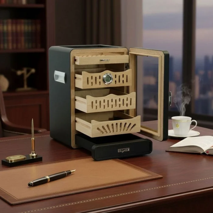 Cigarloong Camlı 4 Çekm.Puro Kutusu Humidor Siyah 150s