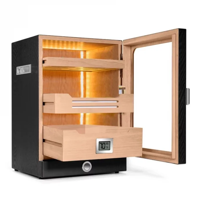 Cigarloong Camlı Işıklı Puro Kutusu Humidor Siyah 200s