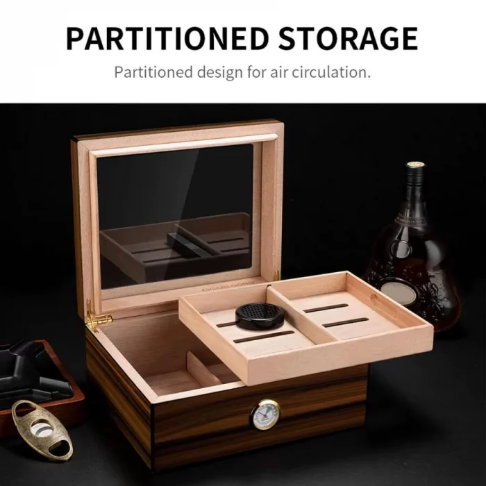 Cigarloong Camlı Puro Kutusu Humidor Ceviz 50s