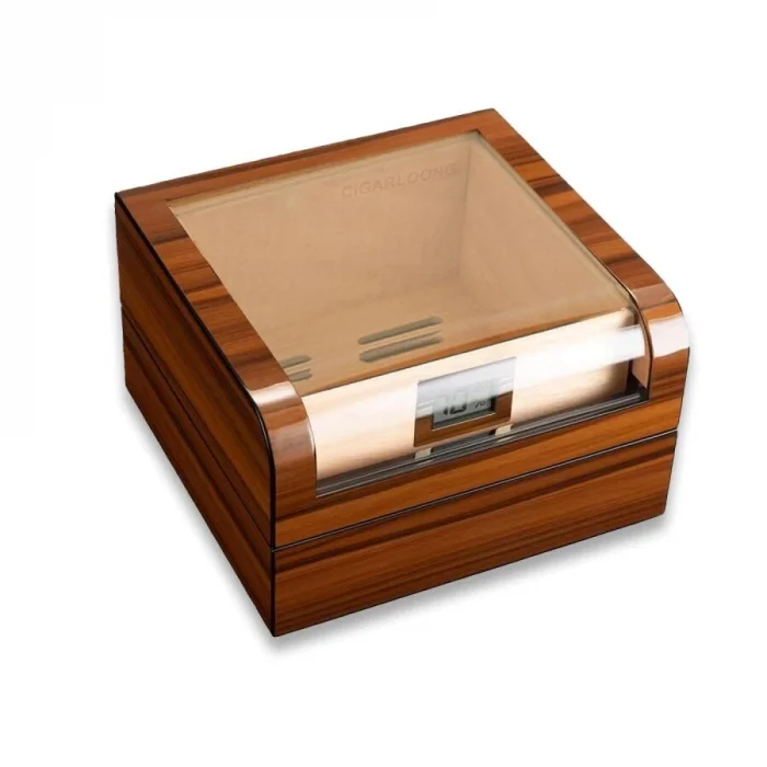Cigarloong Camlı Puro Kutusu Humidor Ceviz 60s