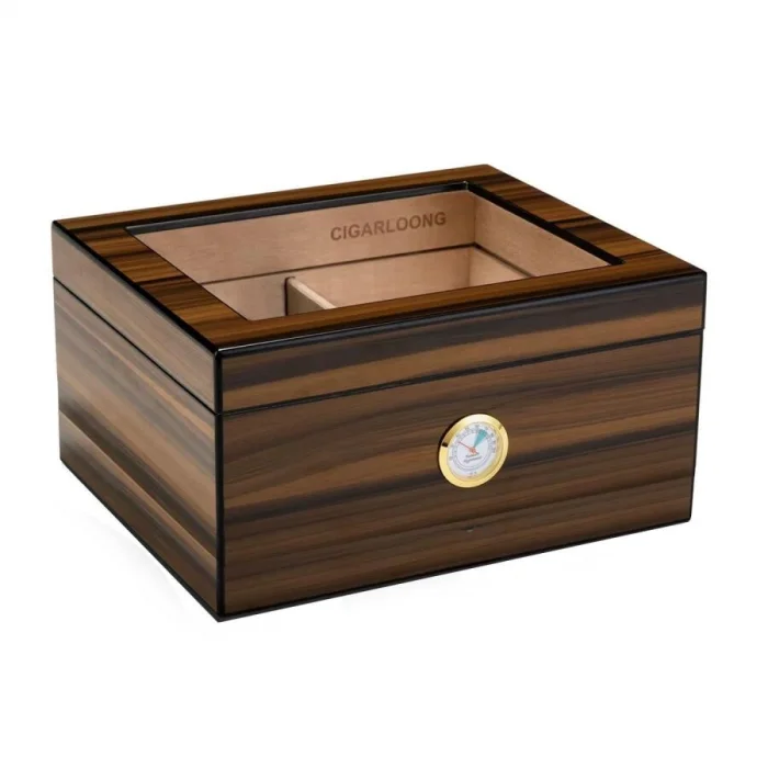 Cigarloong Camlı Puro Kutusu Humidor Ceviz 70s