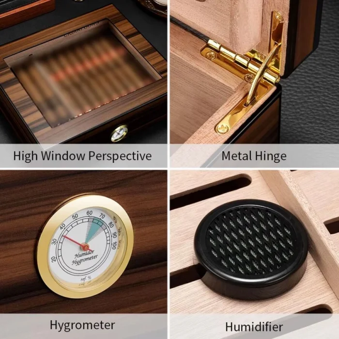 Cigarloong Camlı Puro Kutusu Humidor Ceviz 70s