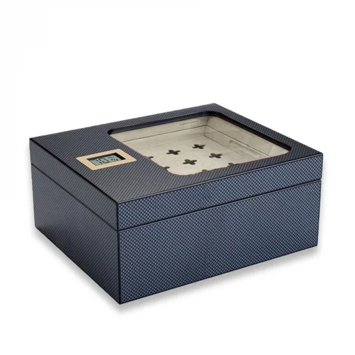 Cigarloong Camlı Puro Kutusu Humidor Karbon Desen 40s