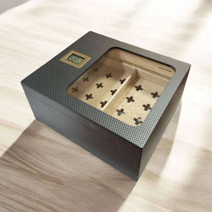 Cigarloong Camlı Puro Kutusu Humidor Karbon Desen 40s