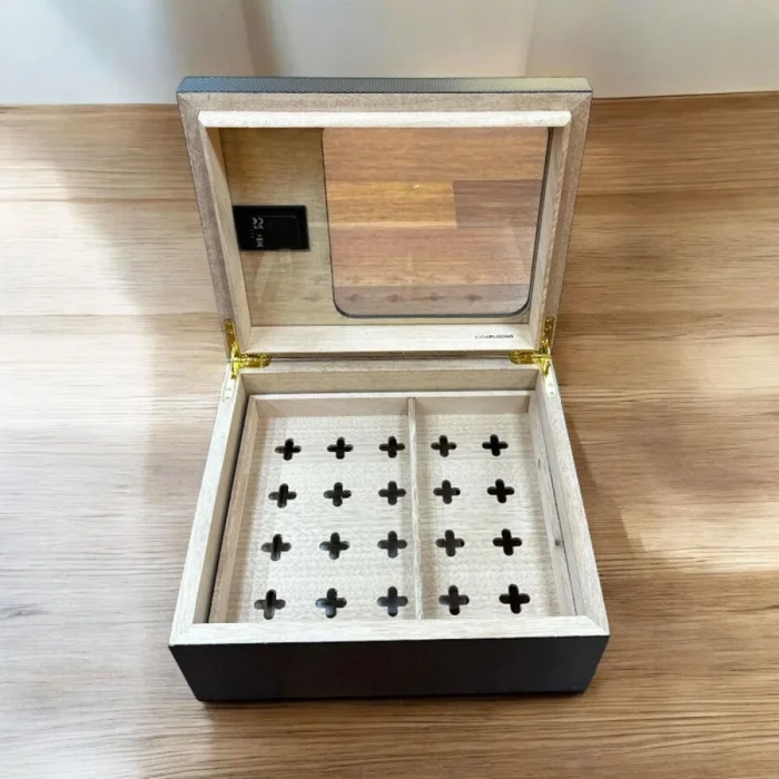 Cigarloong Camlı Puro Kutusu Humidor Karbon Desen 40s
