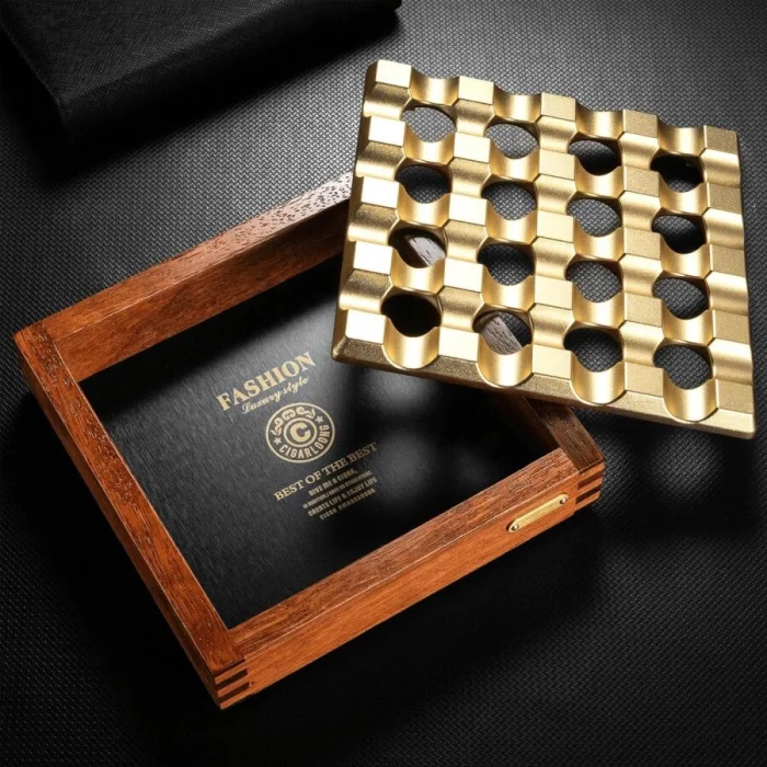 Cigarloong Çoklu Ahşap Kare Puro Küllüğü Gold