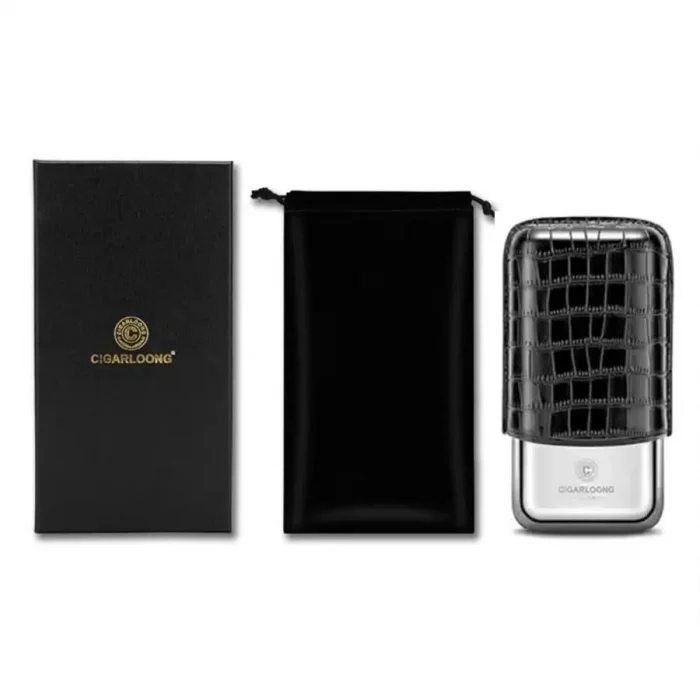 CigarLoong Metal Deri Puro Kılıfı 3lü Croco Siyah 60Ring