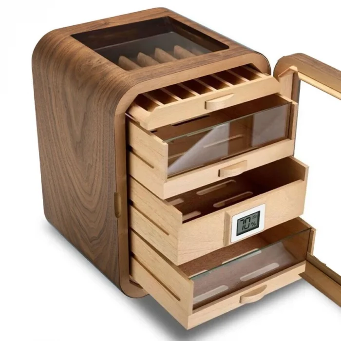 Cigarloong Skylight Camlı 5 Çekmeceli Puro Kutusu Ceviz 80s