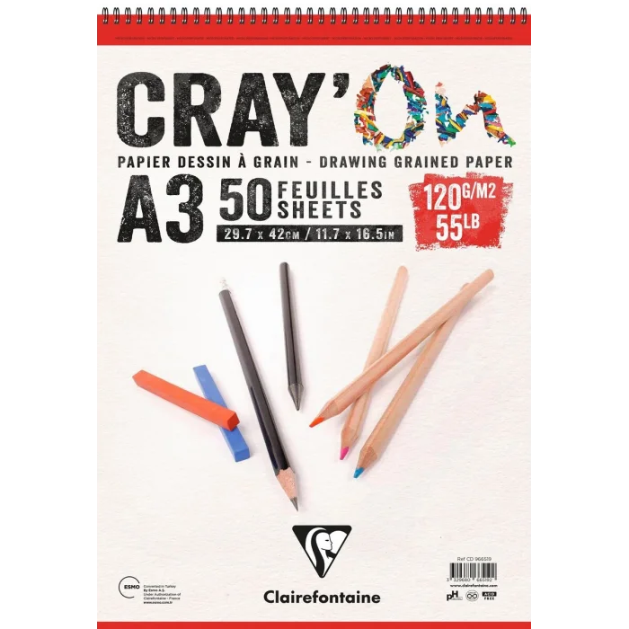 Clairefontaine CrayOn Eskiz Çizim Defteri Üstten Spiralli 120 gr. A3 50 yp.