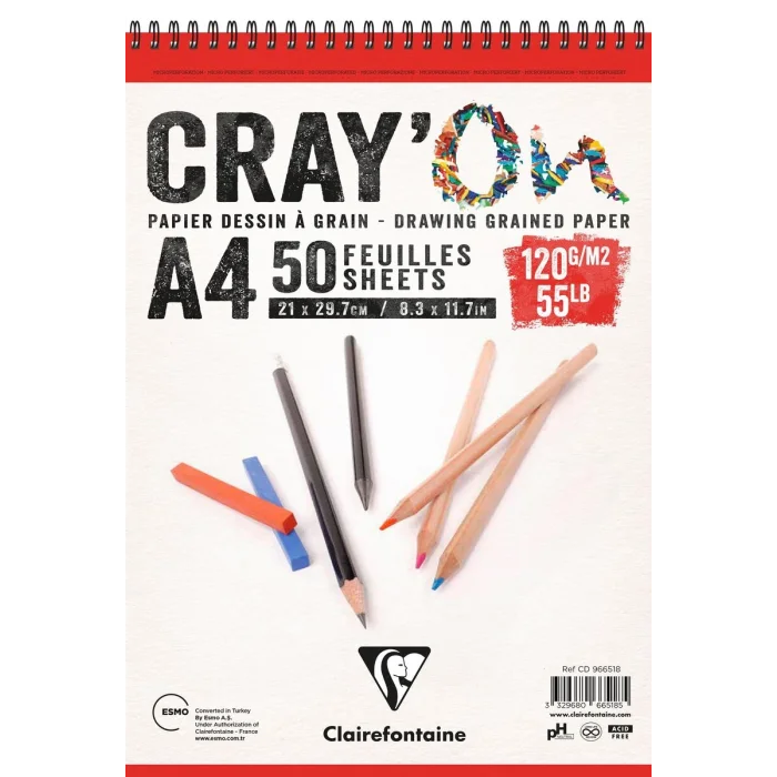 Clairefontaine CrayOn Eskiz Çizim Defteri Üstten Spiralli 120 gr. A4 50 yp.