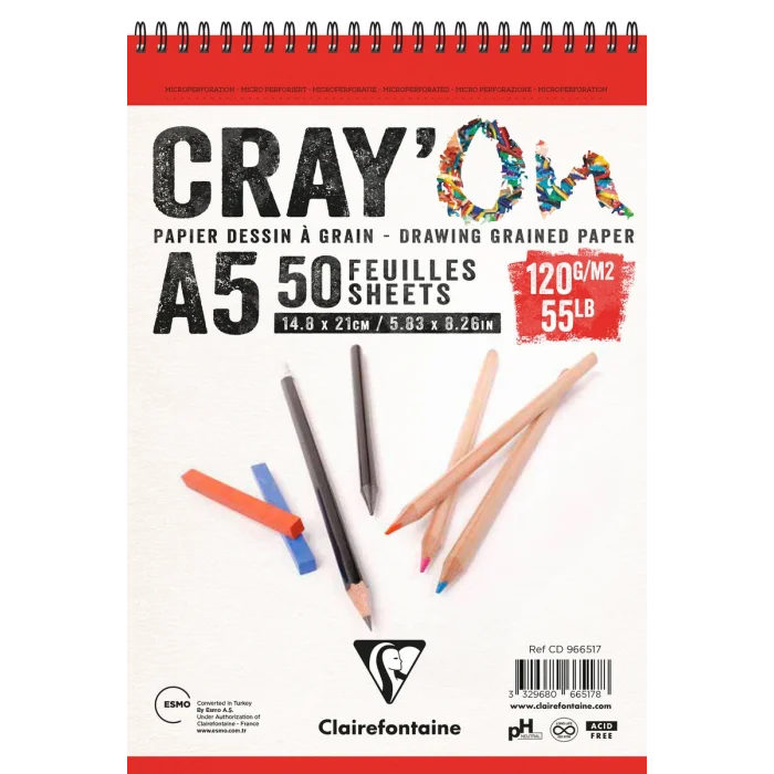 Clairefontaine CrayOn Eskiz Çizim Defteri Üstten Spiralli 120 gr. A5 50 yp.
