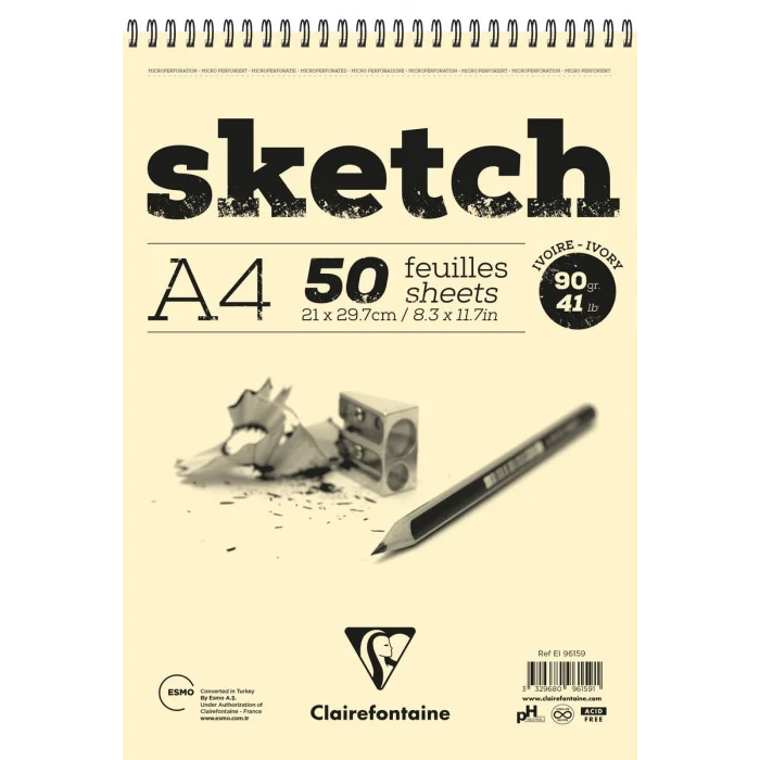 Clairefontaine Ivory Sketch Eskiz Çizim Defteri Üstten Spiralli 90 gr. A4 50 yp.
