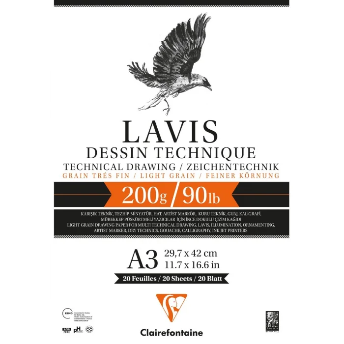 Clairefontaine Lavis Multi Teknik Eskiz Çizim Defteri 200 gr. A3 20 yp.