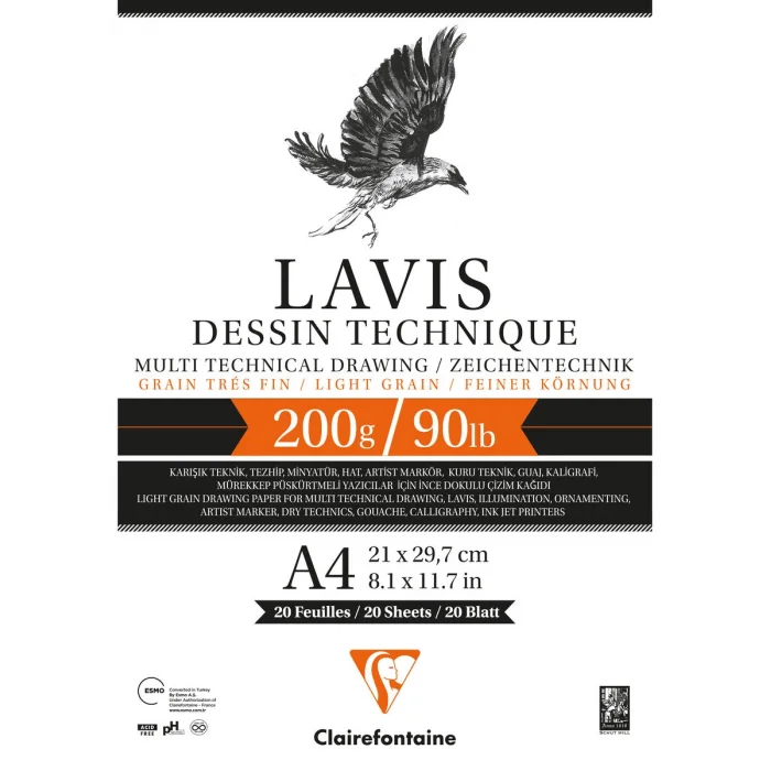 Clairefontaine Lavis Multi Teknik Eskiz Çizim Defteri 200 gr. A4 20 yp.