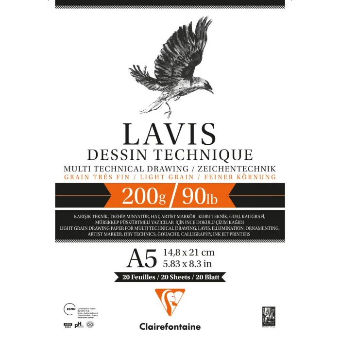 Clairefontaine Lavis Multi Teknik Eskiz Çizim Defteri 200 gr. A5 20 yp.