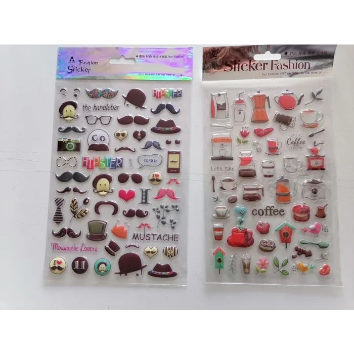 Coffe and Life 3D Kabartmalı Sticker Çıkartma seti
