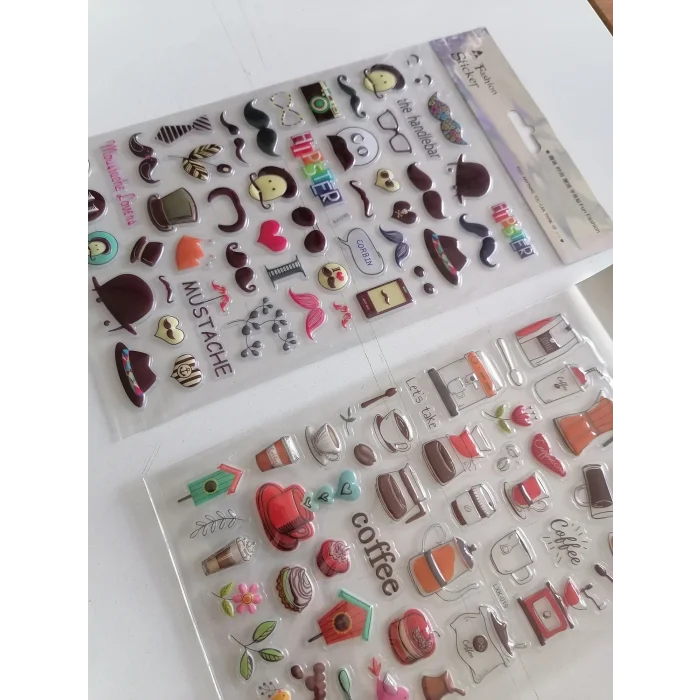 Coffe and Life 3D Kabartmalı Sticker Çıkartma seti