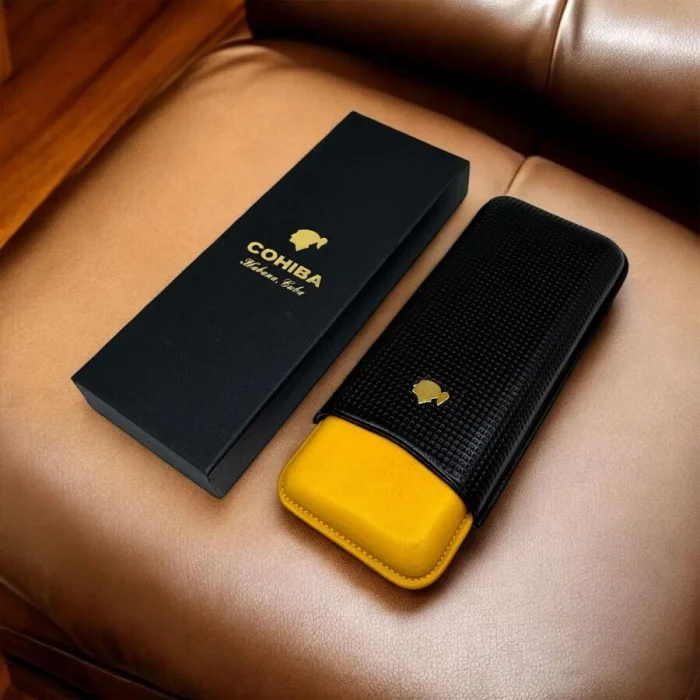 Cohiba Deri Puro Kılıfı 3lü Siyah/Sarı (56Ring)
