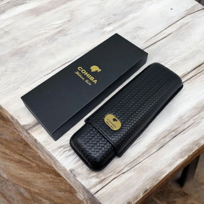 Cohiba Örme Desen Deri Puro Kılıfı 2li Siyah (64Ring)