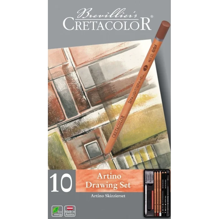 Cretacolor Artino Drawing Set Karakalem Eskiz Çizim Seti Metal Kutu 10 Parça