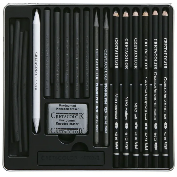 Cretacolor Black Box Charcoal Drawing Set Karakalem Eskiz Çizim Seti Metal Kutu 20 Parça