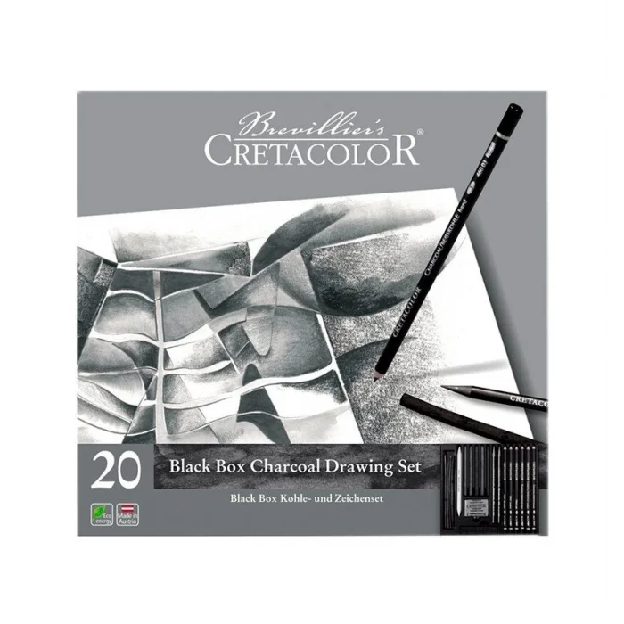 Cretacolor Black Box Charcoal Drawing Set Karakalem Eskiz Çizim Seti Metal Kutu 20 Parça