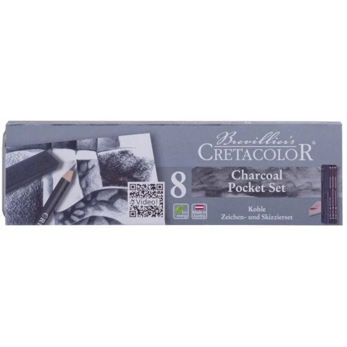 Cretacolor Charcoal Pocket Set Karakalem Eskiz Çizim Seti Metal Kutu 8 Parça