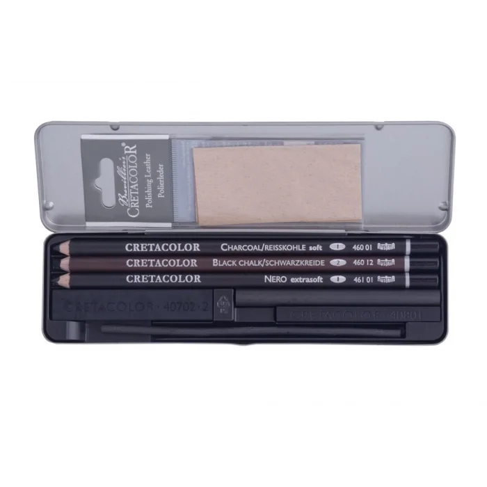 Cretacolor Charcoal Pocket Set Karakalem Eskiz Çizim Seti Metal Kutu 8 Parça