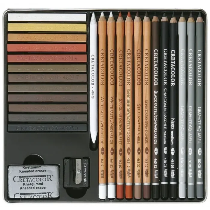 Cretacolor Creativo Drawing Profesyonel Karakalem Eskiz Çizim Seti 27 Parça Metal Kutu
