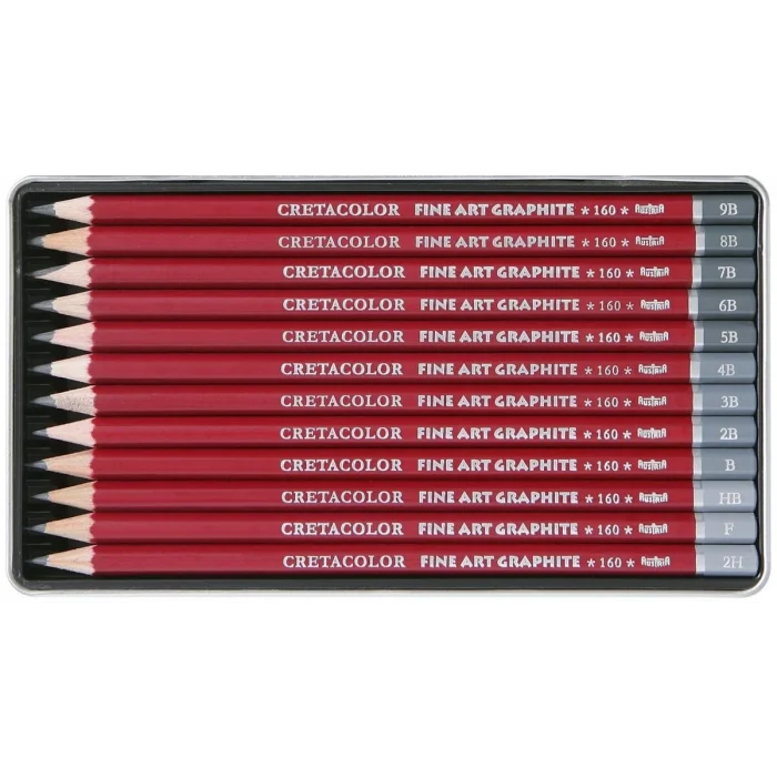 Cretacolor Fine Art Graphite Dereceli Kalem Karakalem Eskiz Çizim Seti Metal Kutu 12li