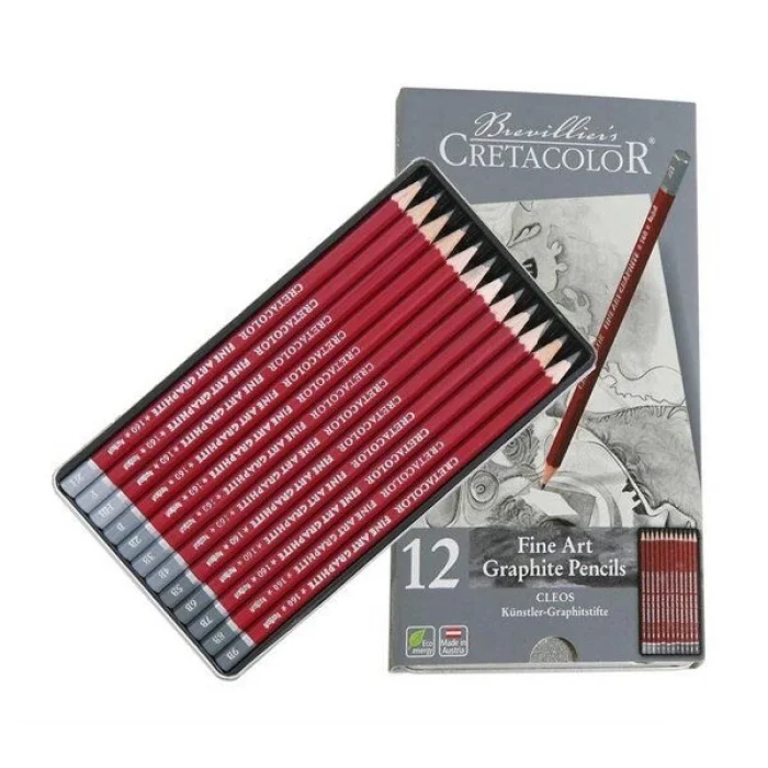 Cretacolor Fine Art Graphite Dereceli Kalem Karakalem Eskiz Çizim Seti Metal Kutu 12li