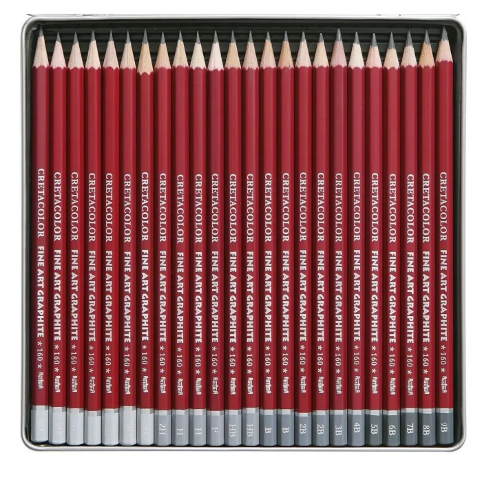 Cretacolor Fine Art Graphite Dereceli Kalem Karakalem Eskiz Çizim Seti Metal Kutu 24lü