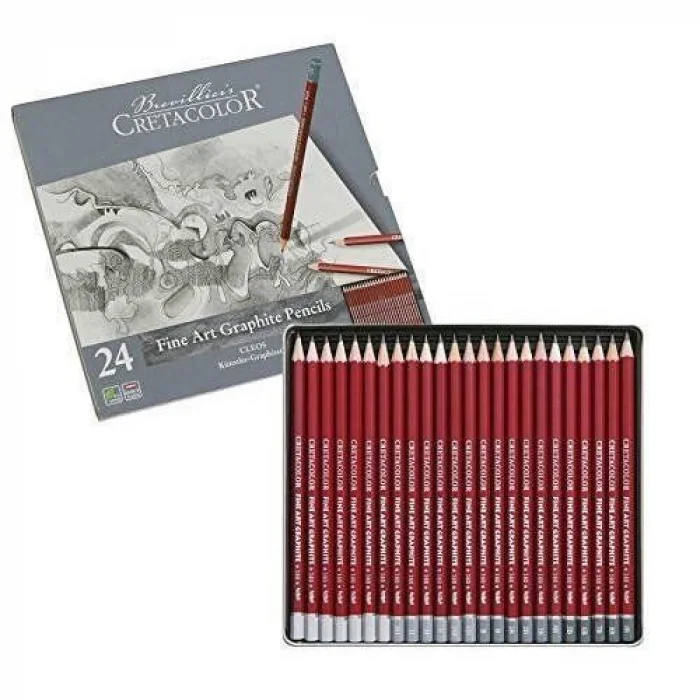 Cretacolor Fine Art Graphite Dereceli Kalem Karakalem Eskiz Çizim Seti Metal Kutu 24lü