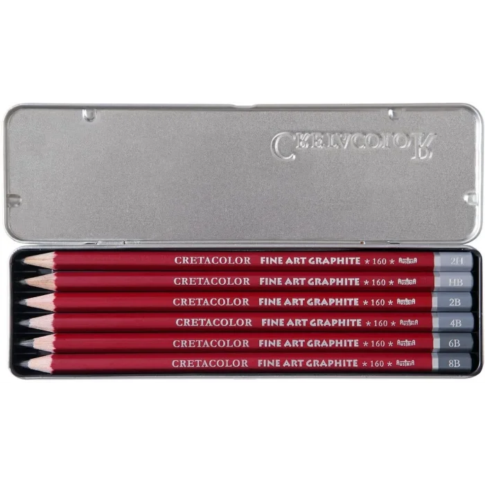 Cretacolor Fine Art Graphite Dereceli Kalem Karakalem Eskiz Çizim Seti Metal Kutu 6lı