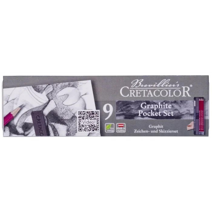 Cretacolor Graphite Pocket Set Karakalem Eskiz Çizim Seti Metal Kutu 9 Parça