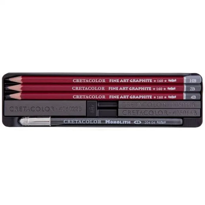 Cretacolor Graphite Pocket Set Karakalem Eskiz Çizim Seti Metal Kutu 9 Parça