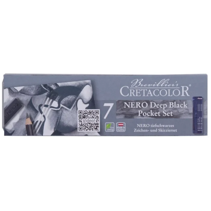 Cretacolor Nero Deep Black Pocket Set Karakalem Eskiz Çizim Seti Metal Kutu 7 Parça