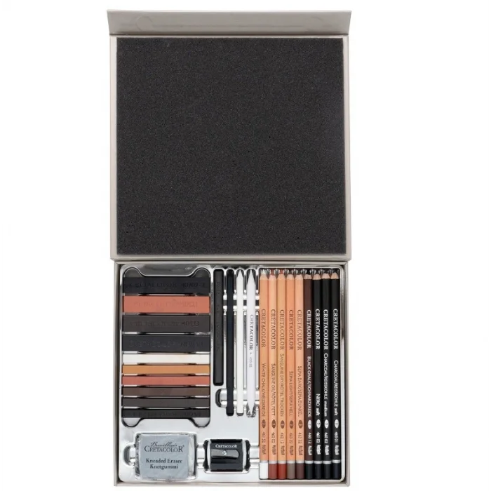 Cretacolor Passion Box Drawing Set Premium Karakalem Eskiz Çizim Seti Hediyelik Kutu 25 Parça