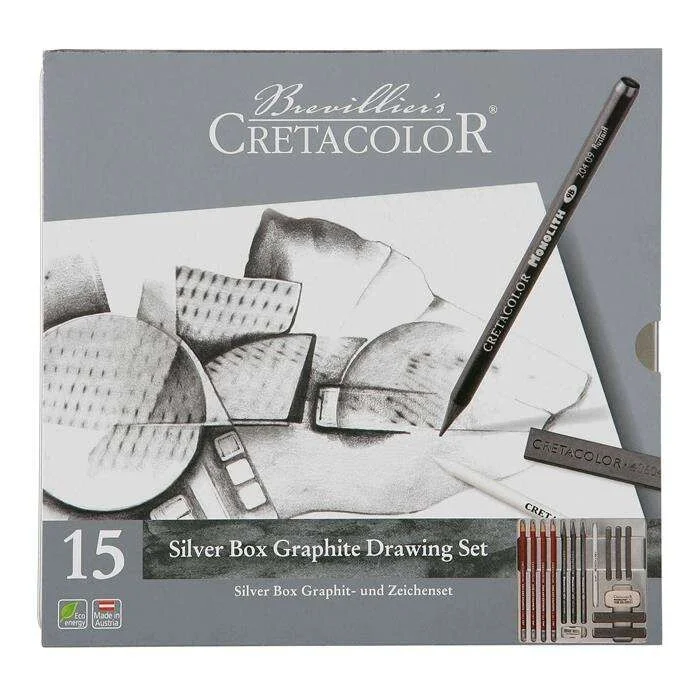 Cretacolor Silver Box Graphite Profesyonel Karakalem Eskiz Çizim Seti 15 Parça Metal Kutu