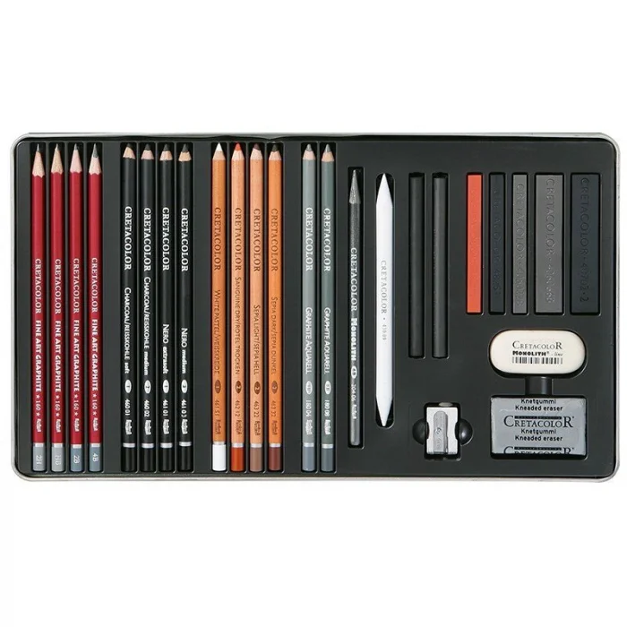 Cretacolor Teachers Choice Advanced Drawing Set Karakalem Eskiz Çizim Seti Metal Kutu 27 Parça