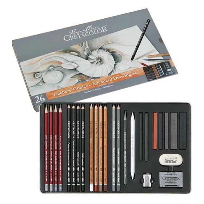 Cretacolor Teachers Choice Advanced Drawing Set Karakalem Eskiz Çizim Seti Metal Kutu 27 Parça