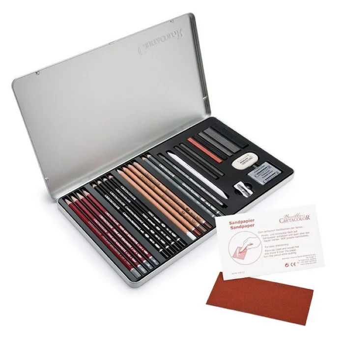 Cretacolor Teachers Choice Advanced Drawing Set Karakalem Eskiz Çizim Seti Metal Kutu 27 Parça