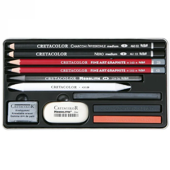 Cretacolor Teachers Choice Beginner Drawing Set Karakalem Eskiz Çizim Seti Metal Kutu 11 Parça