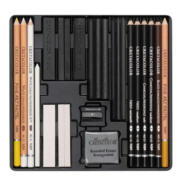 Cretacolor Wolf Box Drawing Set Profesyonel Karakalem Eskiz Çizim Seti 25 Parça Metal Kutu