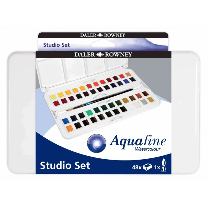 Daler Rowney Aquafine Studio Set Tablet Sulu Boya Seti 48 Renk Plastik Kutu