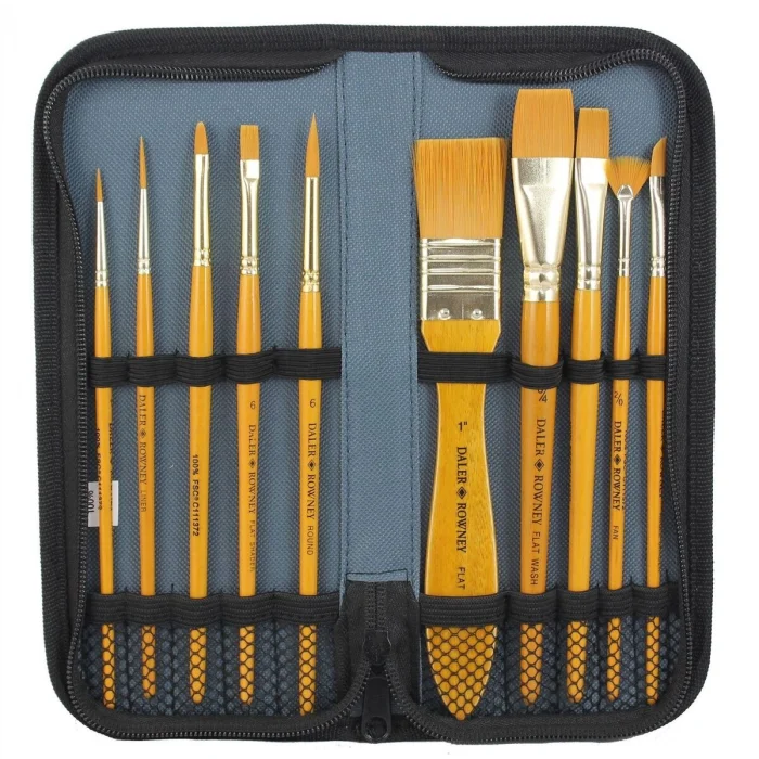 Daler Rowney Gold Taklon 10lu Çantalı Fırça Seti